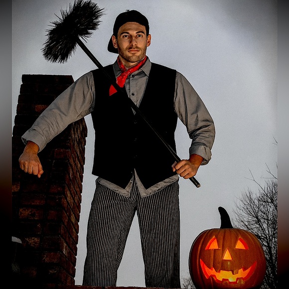 EUC! Chimney Sweep Costume with a Red Scarf & Chimney Brush Prop - Picture 1 of 3